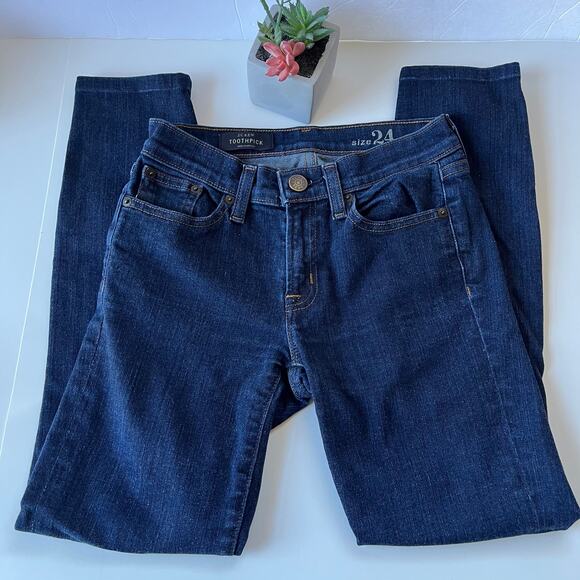 J. Crew Toothpick Womens Crop Jeans Size 24 Dark Wash Low Rise Stretch Denim - Picture 9 of 10